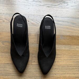 Eileen Fisher Gatwick Black Slingback V-Neck Pumps Heels size 7